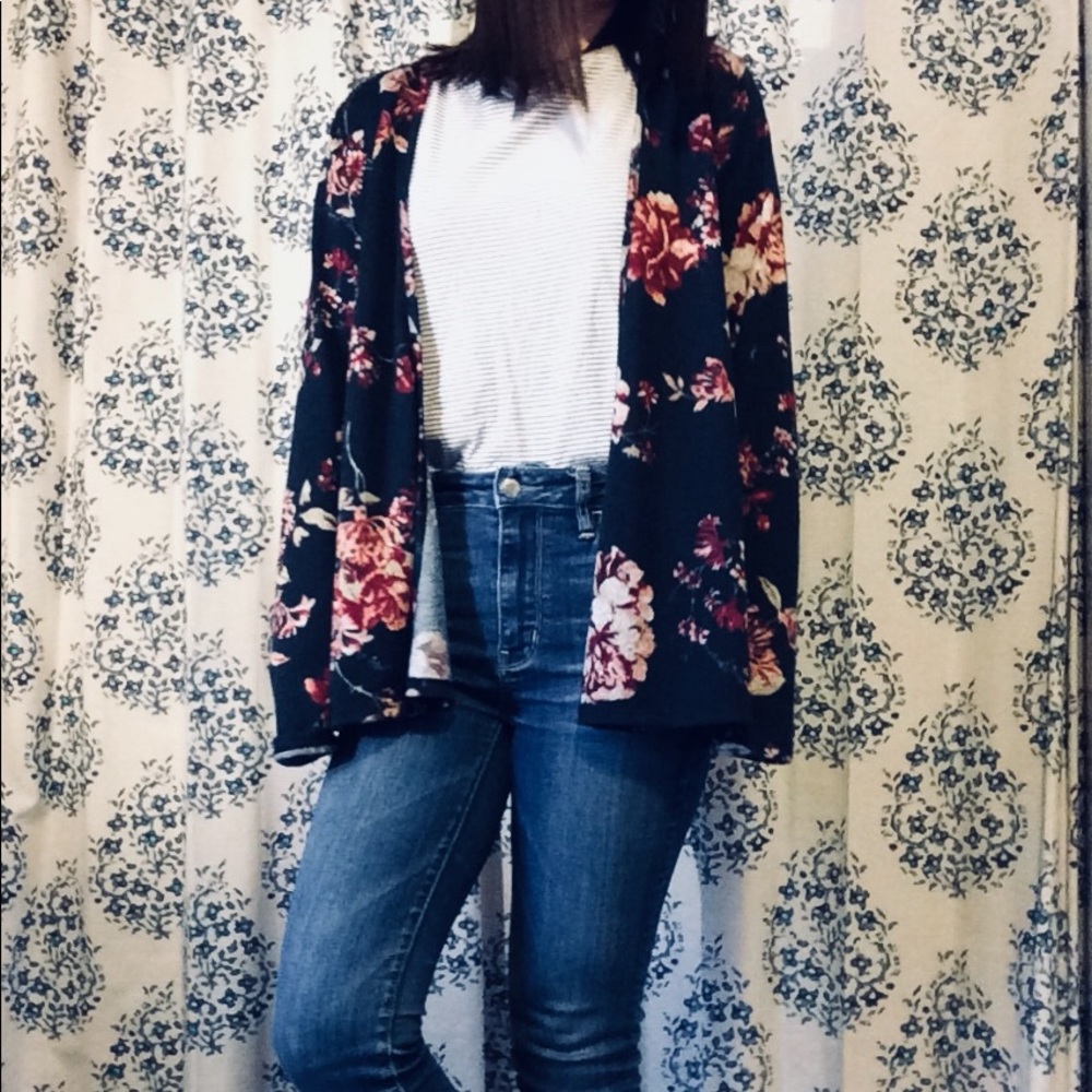 Navy Floral Cardigan by Vanity